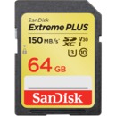 Карта памяти  SD  64 Gb Sandisk SDXC Extreme Plus, cl10, 150Mb/ s, V30 UHS-I U3 (SDSDXW6-064G-GNCIN)