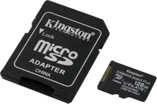 Карта памяти  Micro SD 128Gb Kingston A1 V10 UHS-IU3 + SD адаптер, 100mb/ s (SDCS2/ 128GB)
