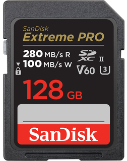 Карта памяти  SD 128 Gb Sandisk SDXC Cl10 Extreme Pro R/ W 280/ 100MB/ s UHS-II U3 V60 (SDSDXEP-128G-G)