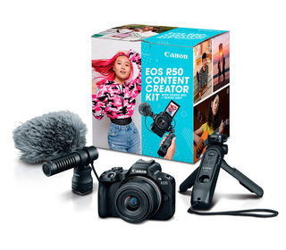 Canon EOS R50 Content Creator Kit (RF-S 18-45/ 4.5-6.3 STM + HG-100BTR + DM-E100+32GB SD card) Canon EOS R50 Content Creator Kit (RF-S 18-45/ 4.5-6.3 STM + HG-100BTR + DM-E100+32GB SD card)