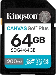 Карта памяти  SD  64 Gb Kingston Canvas Go Plus Gen4 SDXC UHS-I U3 V30 200 Mb/ s NEW (SDG4/ 64GB)