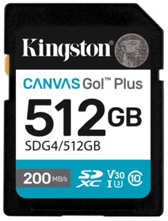 Карта памяти  SD 512 Gb Kingston Canvas Go Plus Gen4 SDXC UHS-I U3 V30 200 Mb/ s (SDG4/ 512GB)