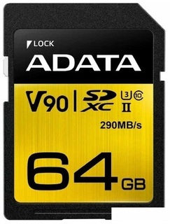 Карта памяти  SD  64 Gb Adata Premier ONE SDXC SDXC UHS-II U3 V90 (R/ W 290/ 260 MB/ s)